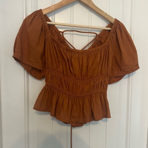 Free People Top Cropped Blouse Lace Up Boho Milkmaid Orange Size Extra Small - Picture 4 of 9
